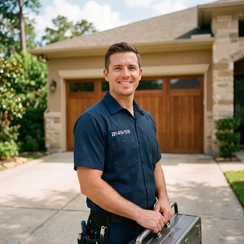 Garage Door Tomball TX technician performing professional garage door inspection and repair