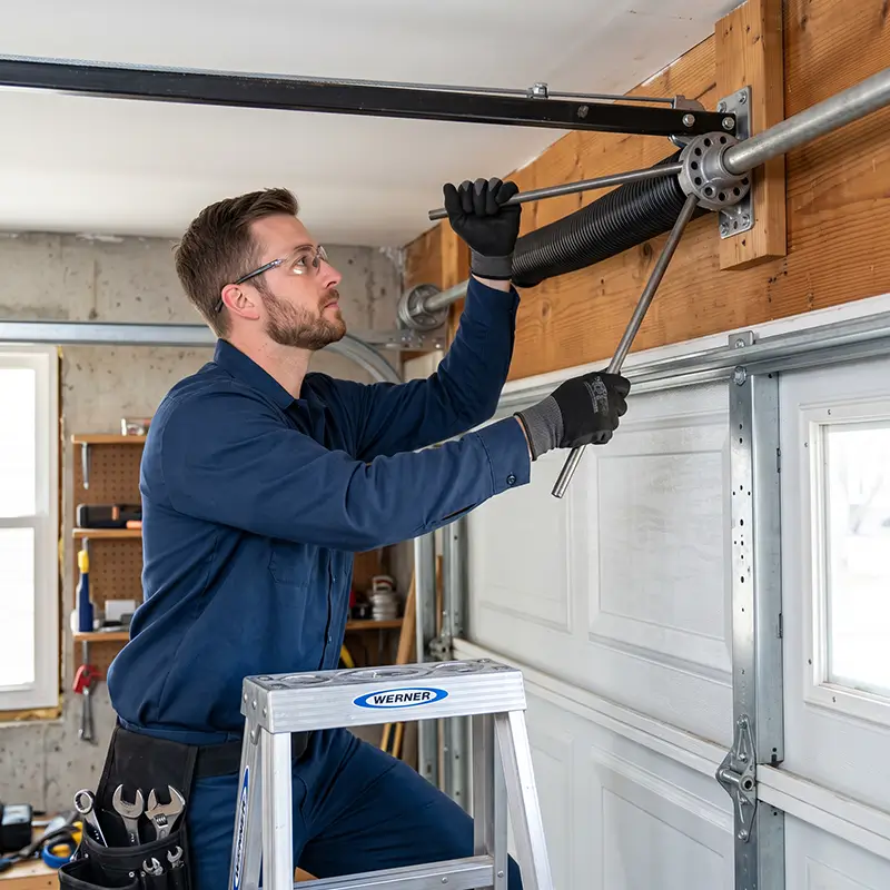 Technician servicing torsion and extension spring systems in Tomball Texas